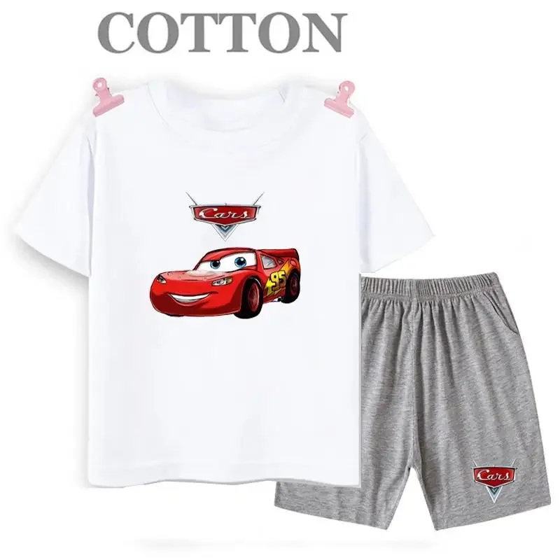 thumbnail image 1 of Conjunto de camiseta y pantalones cortos de verano para niños, camiseta de algodón de manga corta con dibujos de coches y pantalones, conjunto de 2 piezas, ropa para niñas y niños, conjunto para bebés, 1 of 5
