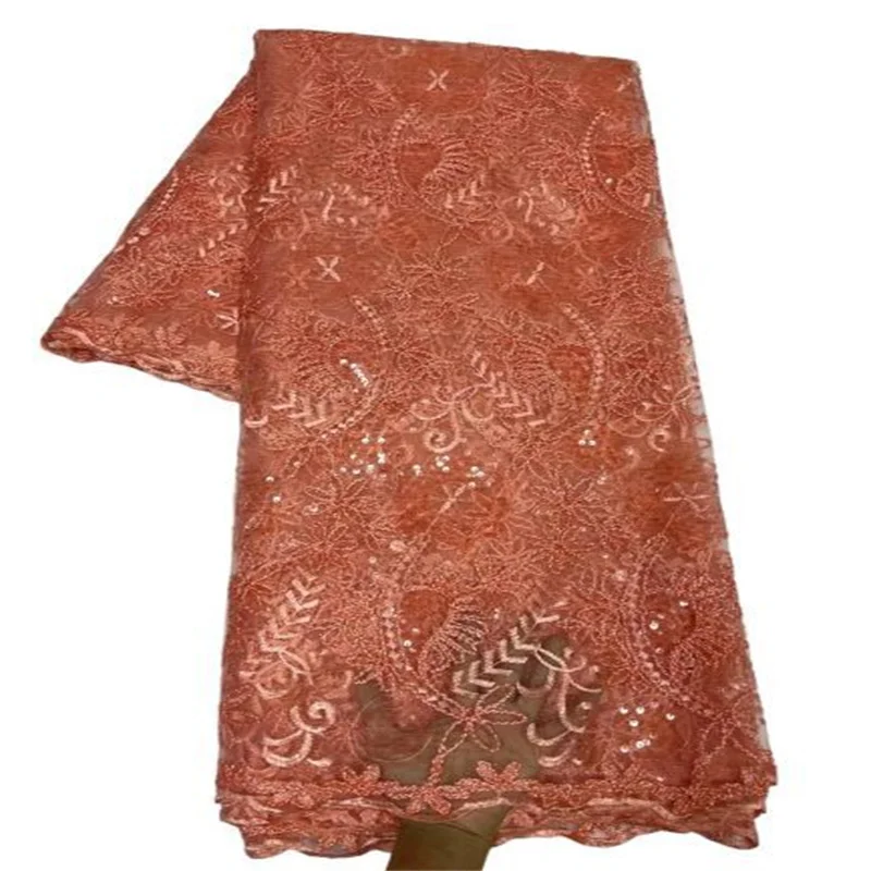 

African lace fabric 2022 latest pink gold Indian sari fabric high quality tulle sequined lace fabric for wedding dress 5yars