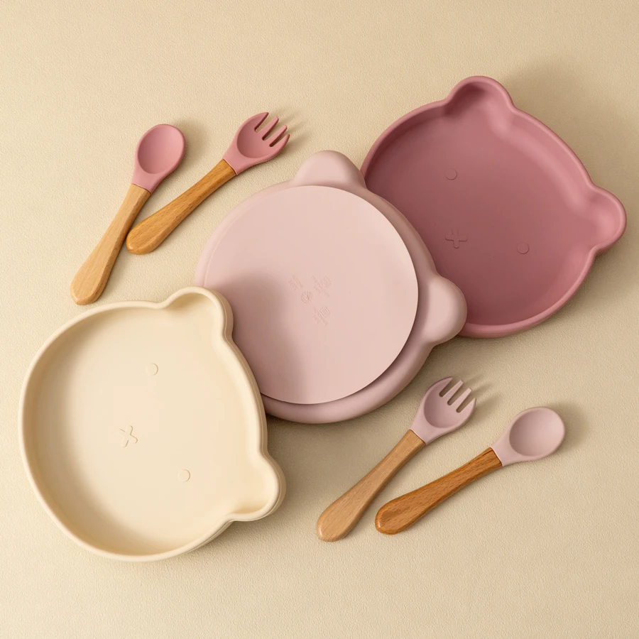 Dropshipping Silicone Baby Feeding Dishes Tableware For Kids Children Sucker Dishes Plate Toddle Training Spoon Baby Stuff 5