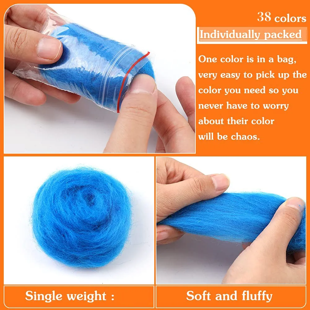 Wool felting kit needle felt kit needle felting wool felt fabric sheet wool felting needles needle felting mat Spinning Wool Roving Needle Felting Multicolor Wool Fiber Felt Fabric Felt Materials Tool Handmade DIY Toy Dolls 10/20/50g