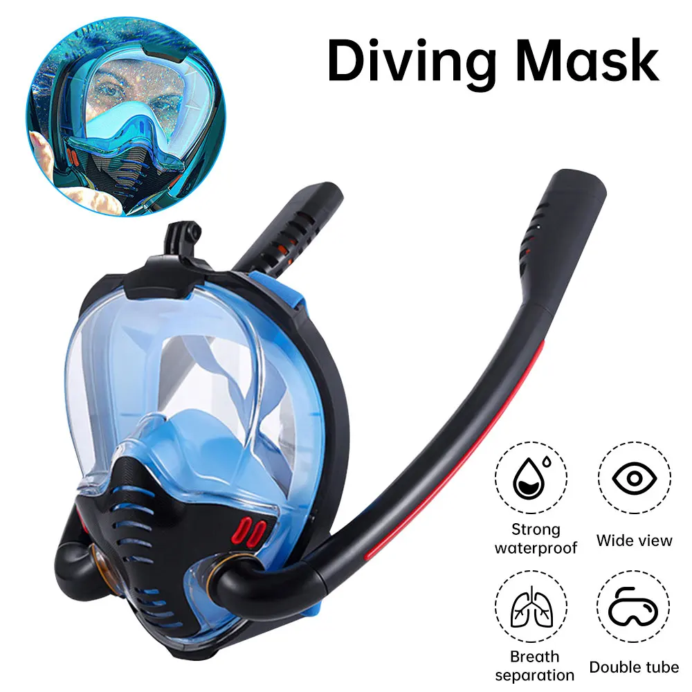 Snorkeling Mask Double Tube Silicone Full Dry Diving Mask Adults Swimming Diving Goggles Underwater Breathing Equipment
