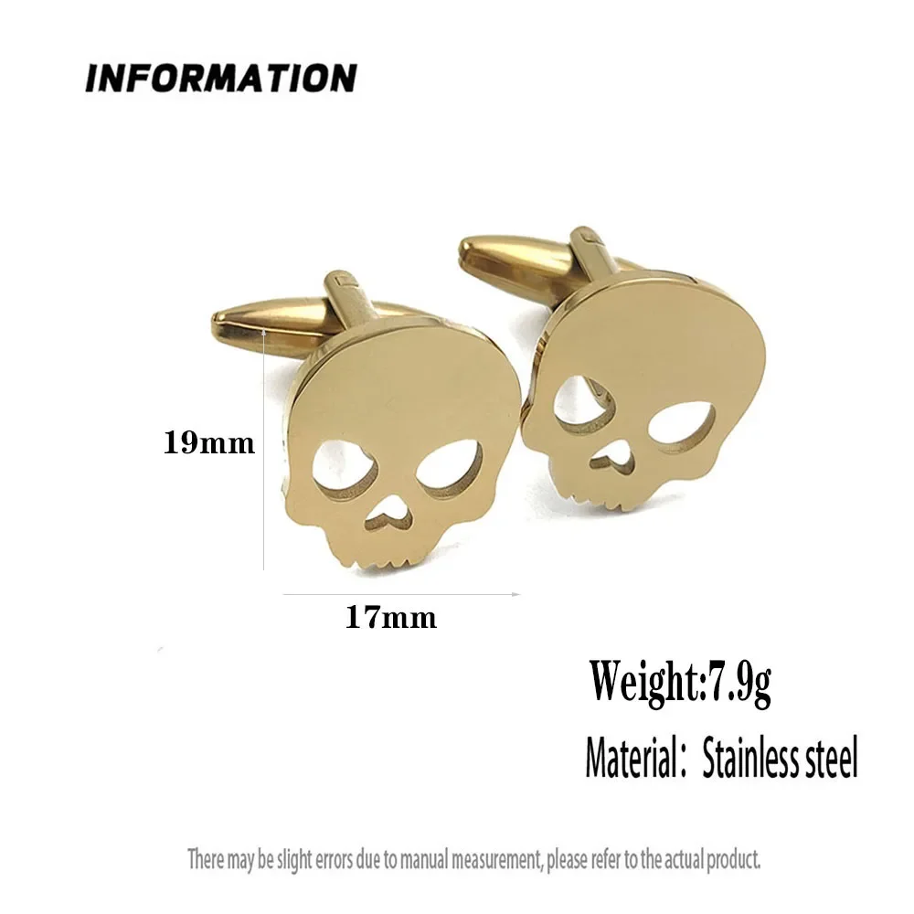 할로윈 해골 18k 금도금 커프스 단추, 개성 의류 액세서리, 일상 생활 또는 파티를 위한 가벼운 럭셔리 주얼리