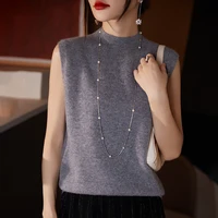 Women Sleeveless Tank High Quality Wool Knit Vest Tops All Seasons Half High Collar First-Line Ready-To-Wear Soft Solid Camisole - Image 6