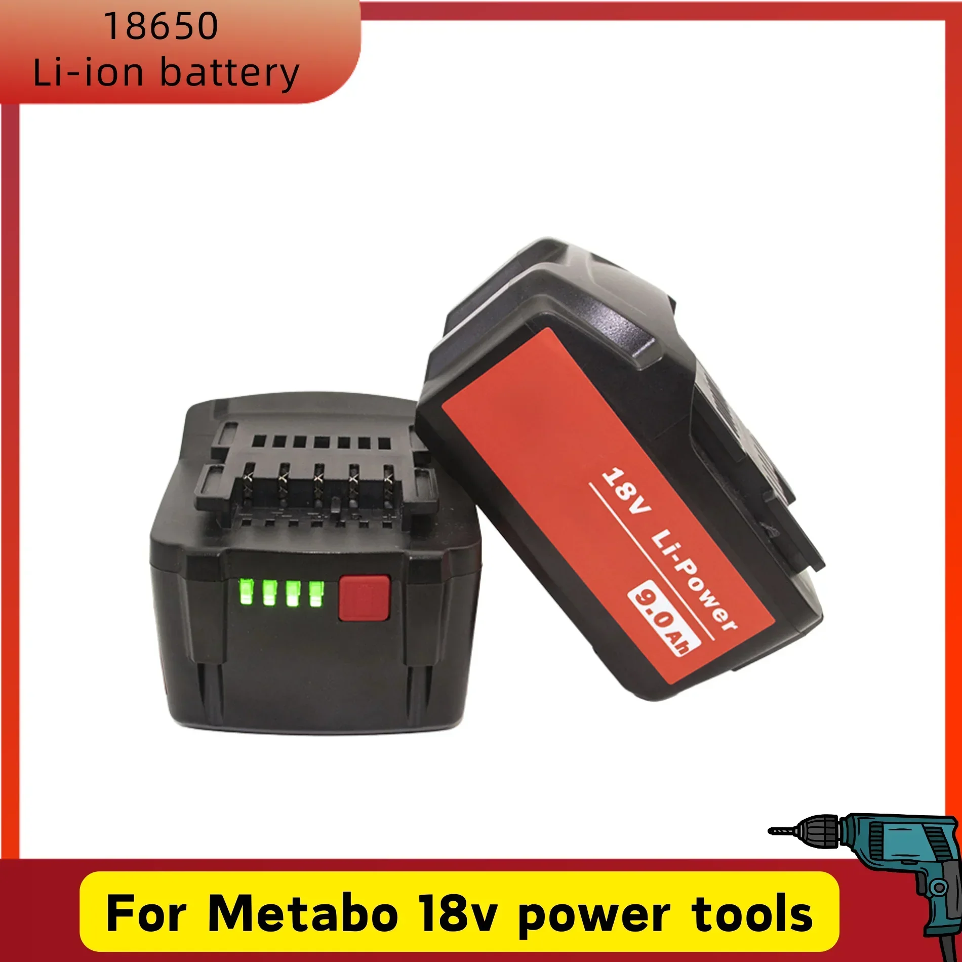 

18V Battery for Metabo Cordless Power Tool Drill Drivers Wrench Hammers for Metabo 18V Battery 9000mah 625592000 625591000