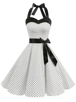 Women Polka Dot Print Summer Dress Sexy Retro White Halter Vintage Dress Robe Femme Pin Up Rockabilly Party Dress 1