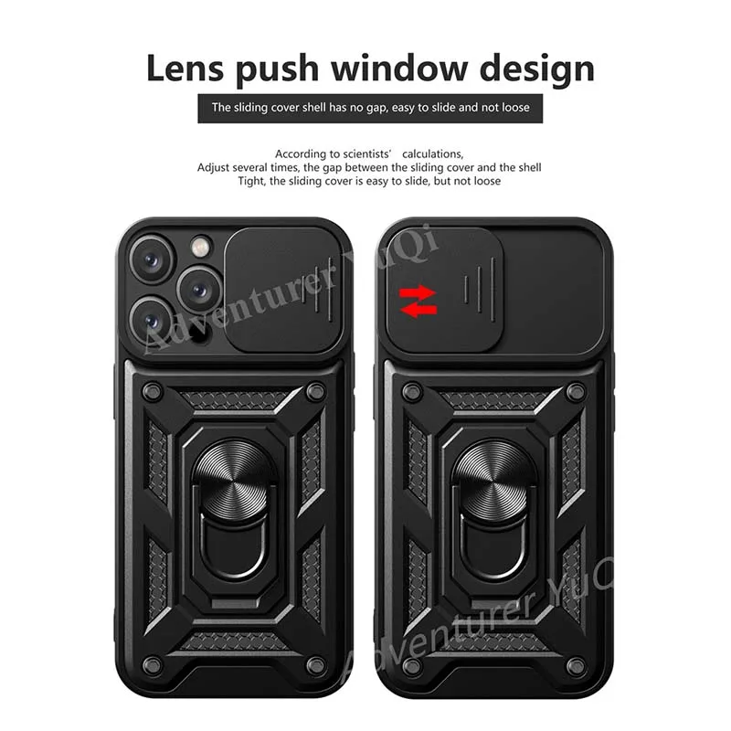 Shockproof Case for iPhone 14 13 12 11 Pro Max Armor Mobile Phone Cover Camera Protection Push Window Ring Stand Bumper X XS XR best iphone 11 Pro Max case