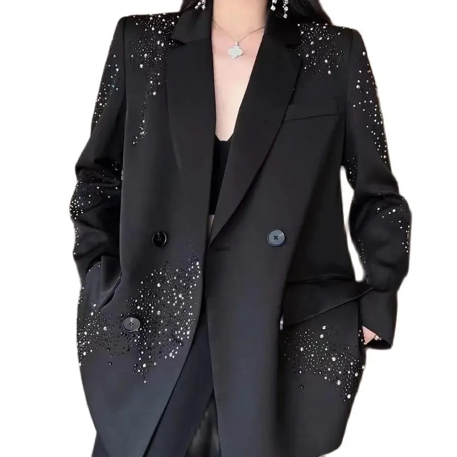 

2024 New Spring Autumn Suit Coat Fashion Black Blazers Suit Jackets Women's Shinning Starry Diamonds Blazer Coats Outwear WV247