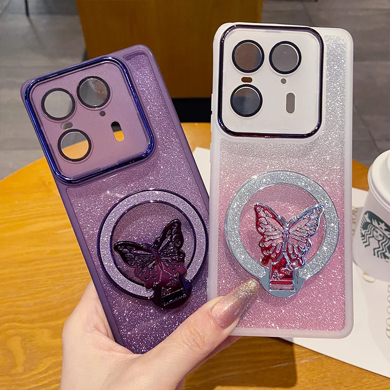 Glitter Butterfly Stand Case with Full Lens Film Protection