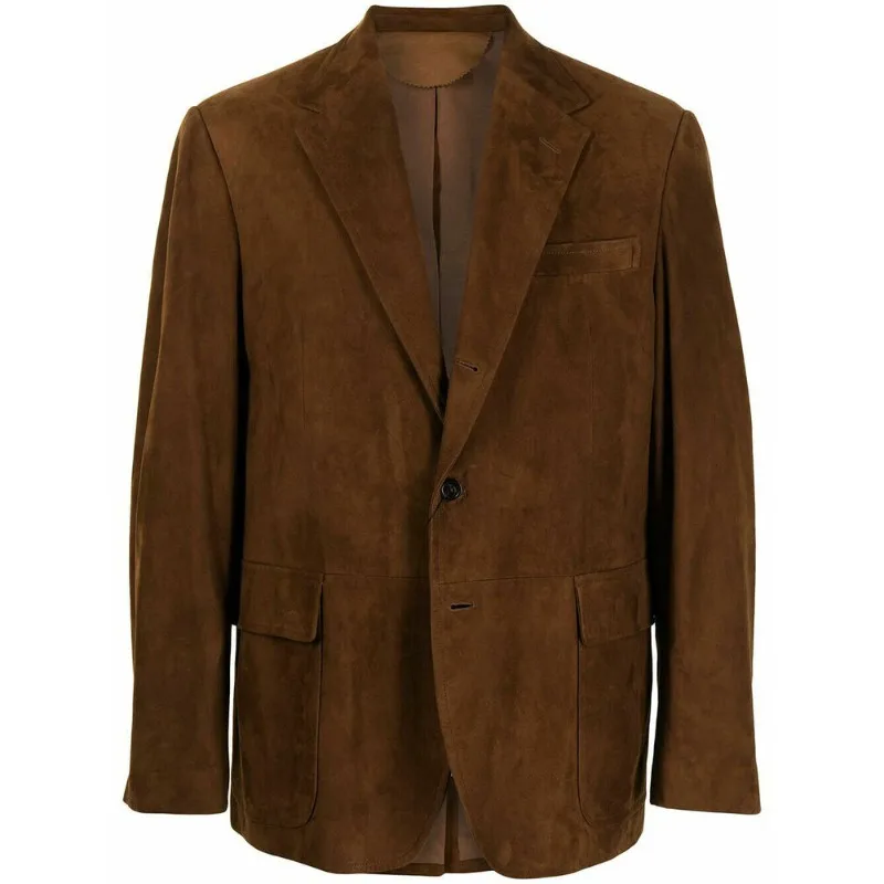 Men's Brown Suede Leather Blazer Coat Genuine Softhide Two Button Classic Jacket Leather Jacket men s brown suede leather blazer coat genuine softhide two button classic jacket leather jacket