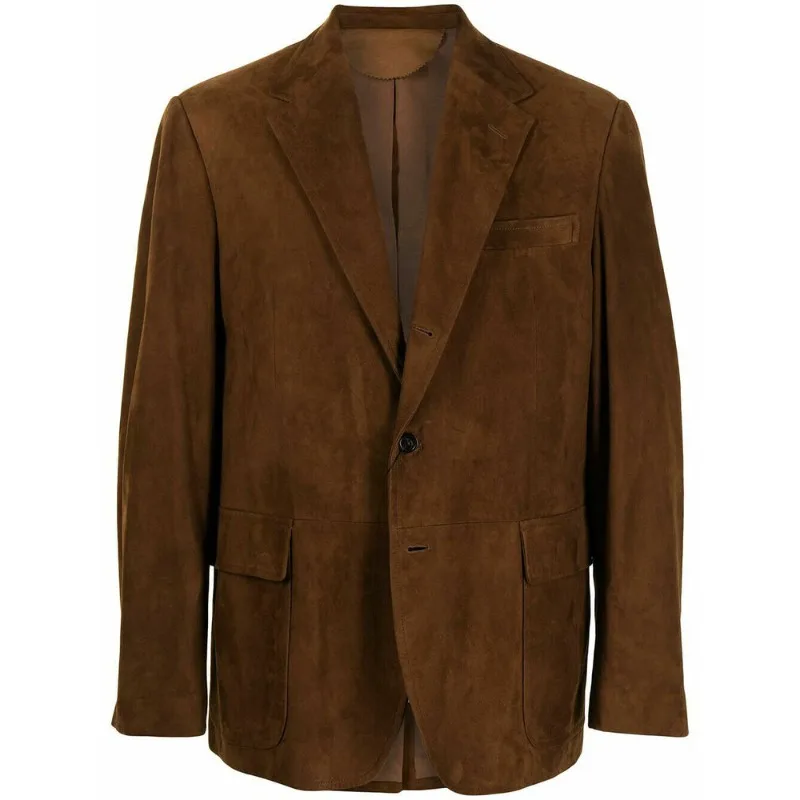 Men's Brown Suede Leather Blazer Coat Genuine Softhide Two Button Classic Jacket Leather Jacket