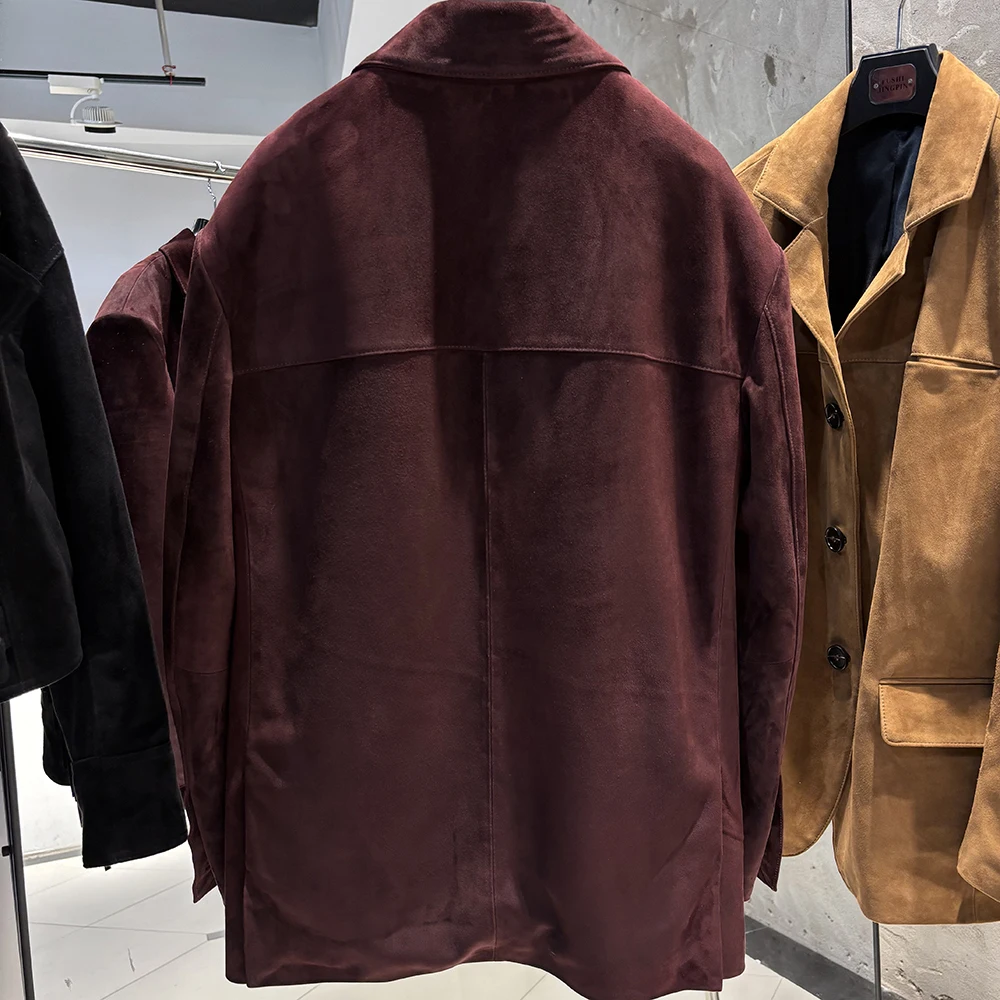 YOLOAgain Women's Oversized Suede Leather Blazer Single Breasted Real Leather Jacket Female 2025 Spring