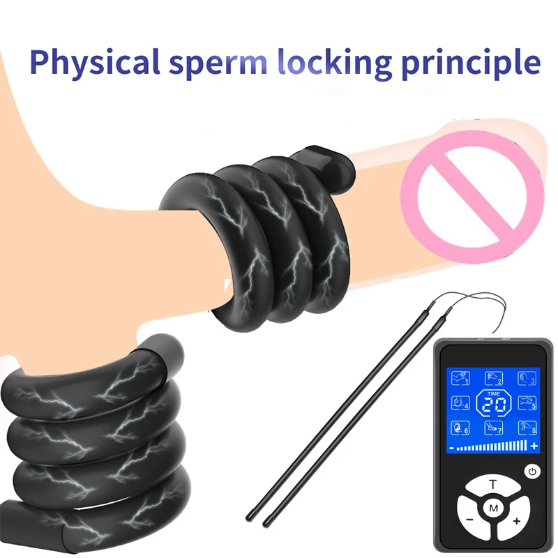 Electric Sex Toys Penis Rings Estim Electric Shock Penis Ring Electro Chastity Belts Penis Lock Male Twisted Cock Ring Delayed Ejaculation Sex Toys for Men