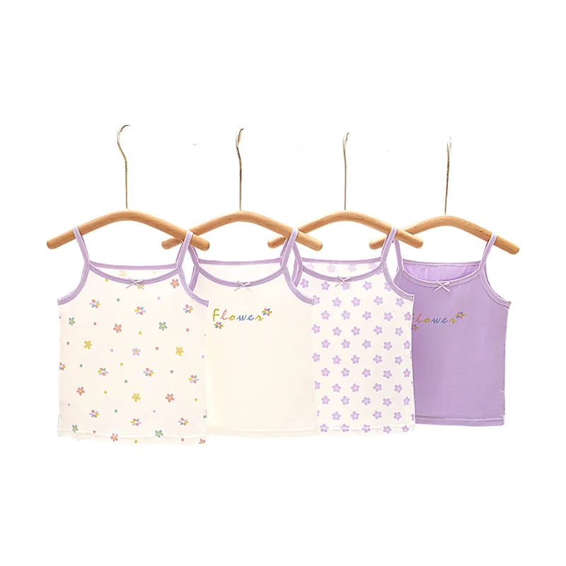 Spring Summer Baby Girl Tank Camisole Lace Girl Clothes Underwear T Shirt Sleeveless Tees Floral Kids Outfits Children 4pcs/lot