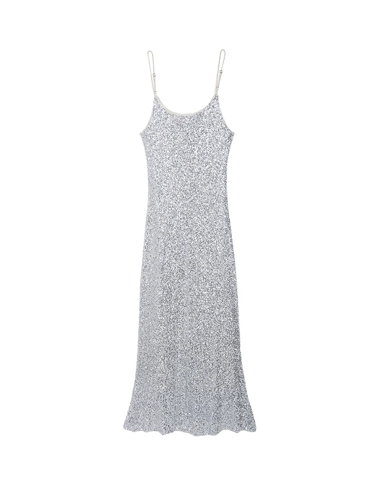 Women Sequin V-neck Sling Dress Elegant Slimming Dress Temperament Club Party Shinne Long Dresses Ladies Chic Holiday Clothes