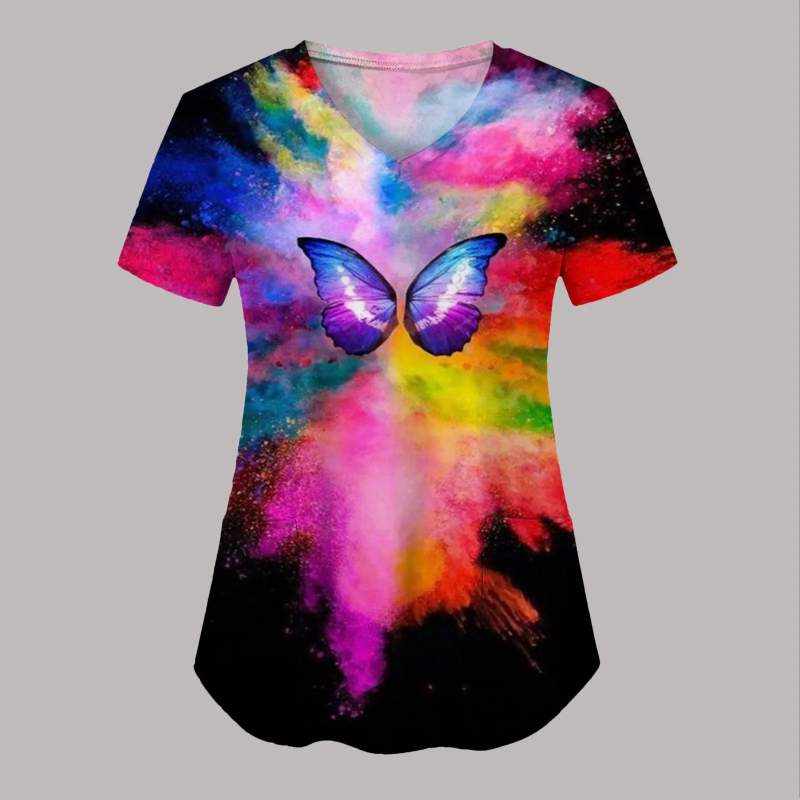 

Uniforms T-Shirt For Women'S Workwear V-Neck Short Sleeve Tops Blouse Cartoon Pattern Print Nursing Hospital Mujer Enfermera