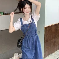2025 mode femmes Denim jupe à bretelles printemps été casual sangle femme taille haute a-ligne solide à lacets femme jupes 5