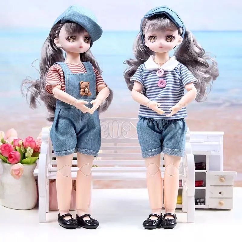 30cm Kawaii BJD Doll Girl 6 Points Joint Movable Doll with Fashion Clothes Soft Hair Dress Up Girl Toys Birthday Gift Doll New bjd doll 4 points 22 joints blue eye makeup finished head 48cm height general muscle naked baby hand made material