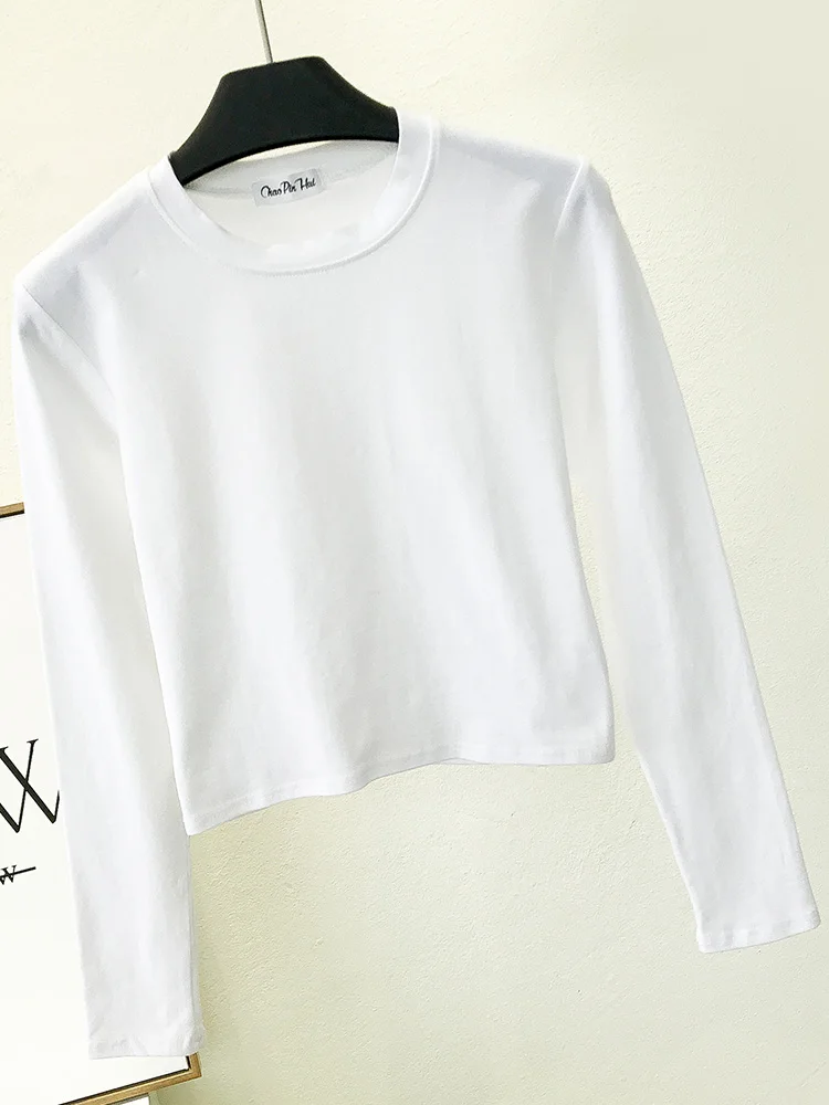 Sexy Black Cotton Women's Clothing O-Neck Long Sleeve Navel Autumn Base Women's Clothing Fashion Casual Ropa Mujer 6