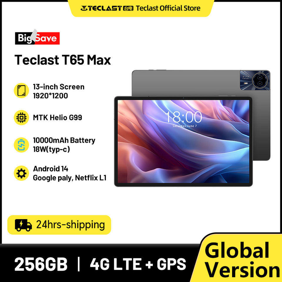 【World Premiere】Teclast T65 Max 13" HD Display Android 14 Tablet MediaTek G99 8GB RAM 256GB ROM 10000mAh Battery Widevine L1