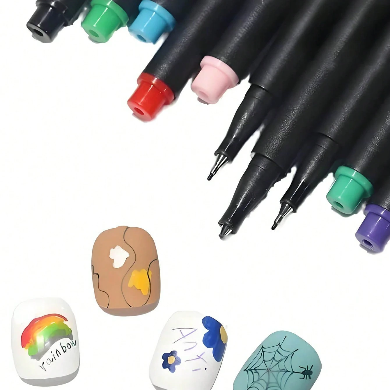 12pcs Nail Art Graffiti Pen Black Waterproof Painting Liner Brush 3D Abstract Lines Fine Details Flower Leaf Drawing Marker Pen 4
