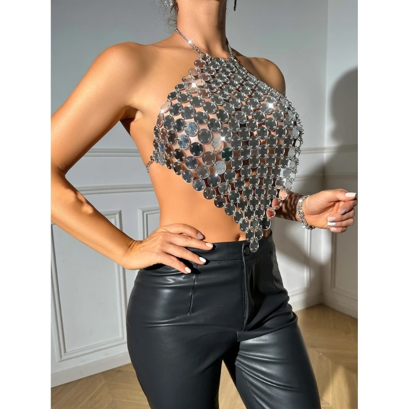 

Sexy Crop Tops Sequins Tube Top Glitter Sleeveless Top for Womens