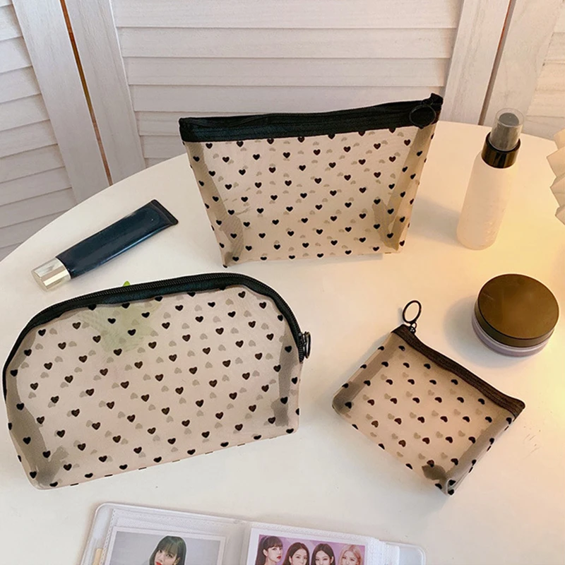 

New Fashion Women Makeup Bag Storage Case Balck Dot Transparent Mesh Cosmetic Bag Organizer Zipper Travel Toiletry Wash Bag