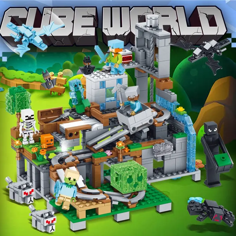 Children's Puzzle Building Block Toys, Village Slides, Caves, Mines, Horse Cities, Cats, Leopards, Jungles, Educational Toy For - 4