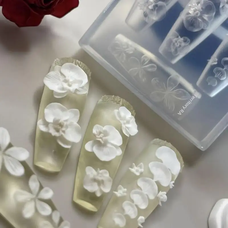 재사용 가능한 3D 실리콘 네일 플라워 몰드 DIY 네일 아트 템플릿 팔레놉시스 디자인 (살롱 및 가정용 매니큐어 장식)