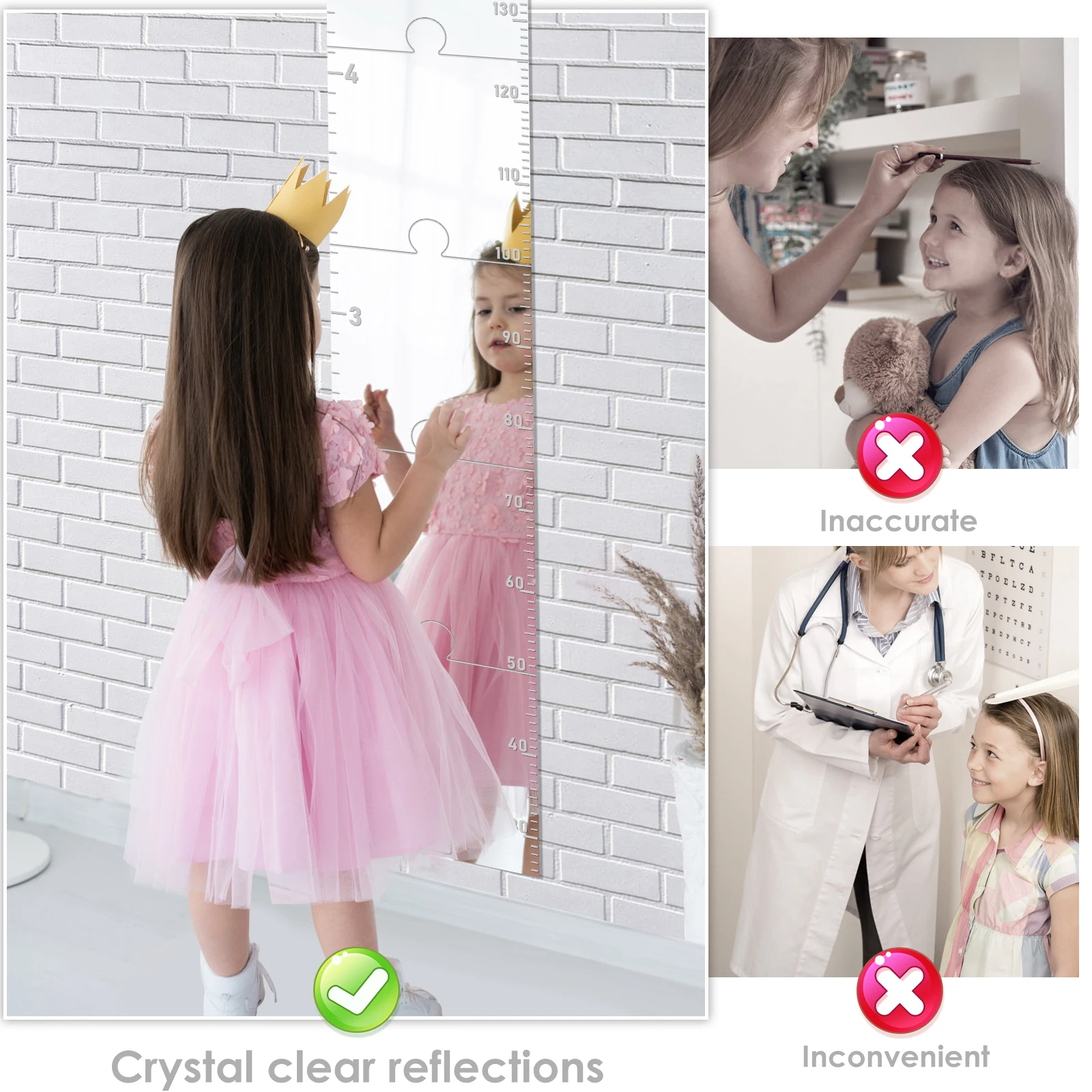 Acrylic Mirror Growth Chart for Kids Foldable Wall Growth Chart Mirror Home Decor Versatile Easy to Install Puzzle