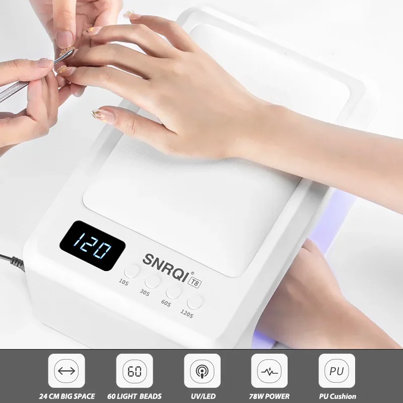

UV LED Nail Lamp With Hand Pillow for Gel Nail Polish 72W Rechargeable Nail Dryer With 60 LEDs For Curing Nail Gel Salon Use