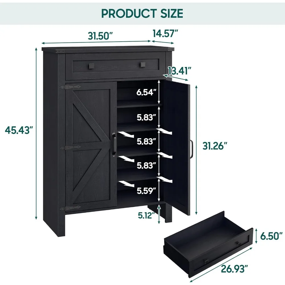 5-Tier Wooden Shoe Cabinet with Adjustable Shelves & Drawer, Farmhouse Style Storage Organizer for Entryway, Hallway