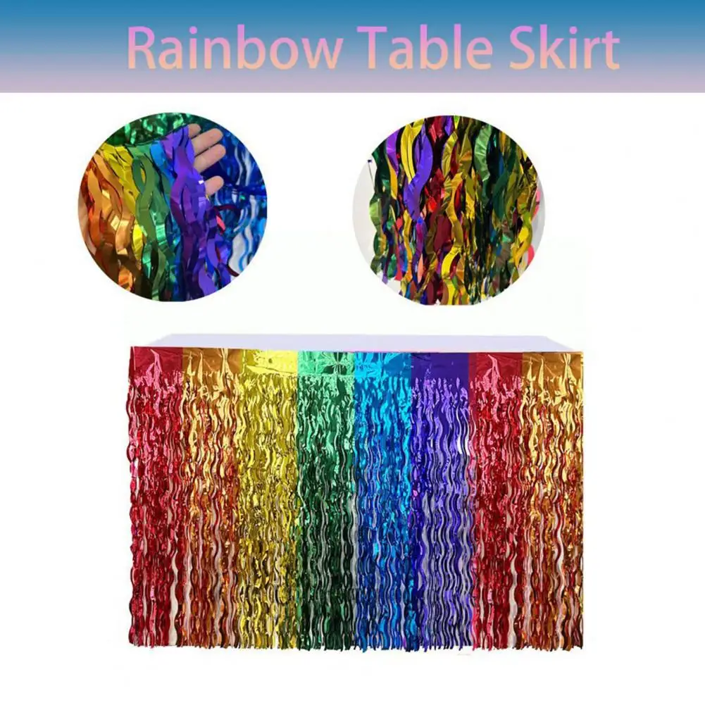 Table Skirt Wavy Metallic Tinsel Foil Fringe Reusable Waterproof Dense Beach Jungle Parties Ceremony Birthday Party Decoration T