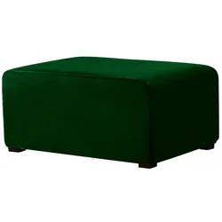 Luxurious Velvet Stretch Rectangle Ottoman Slipcover - Washable and Removable Footstool Protector - M (Dark Green)
