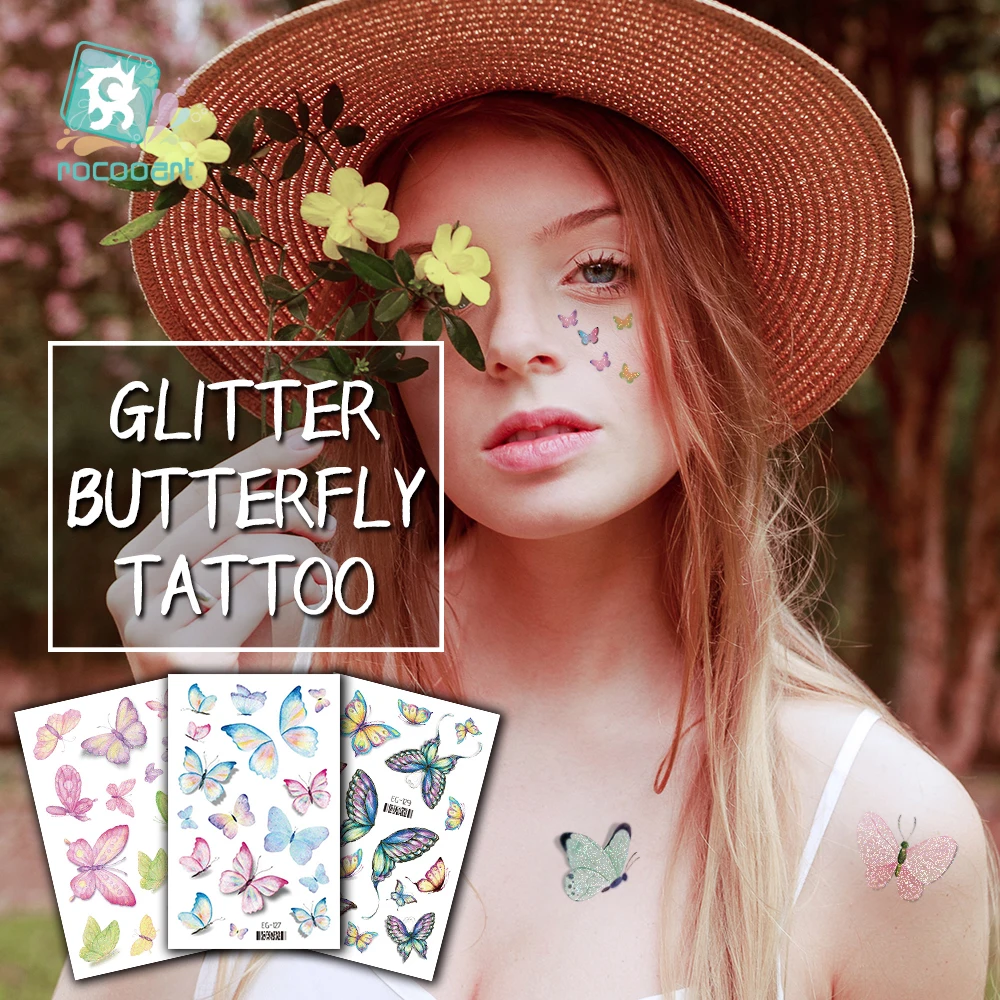 

3D Glitter Butterfly Tattoo Stickers Nail Tattoos Waterproof Temporary Tattoo DIY Fake Tatto For Women Body Art Finger Tattoo