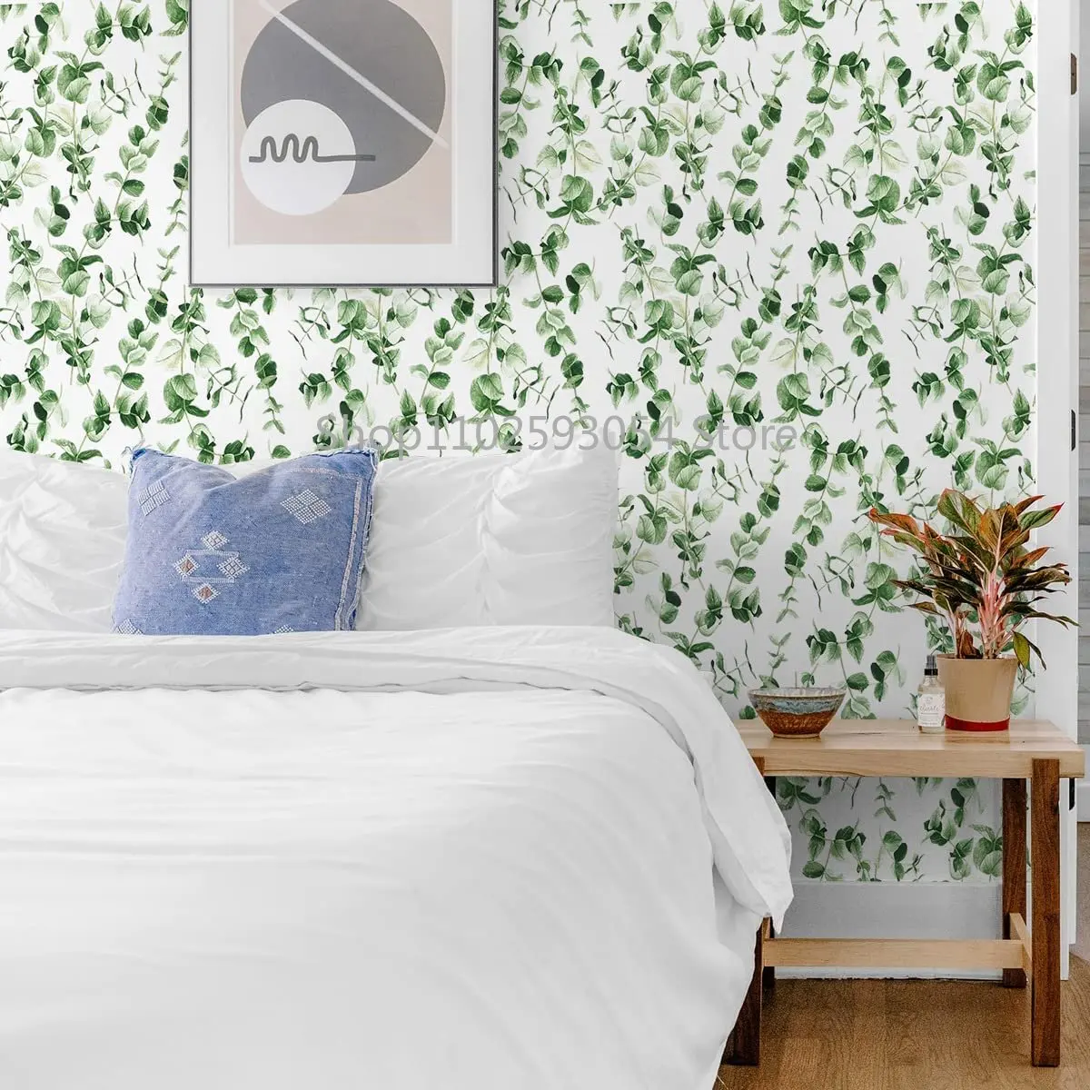 

Modern Leaf Contact Paper Self-Adhesive Wallpaper Bedroom Wall Decor Vintage Style Green Leaf Wallpaper Peel andStick Wallpaper