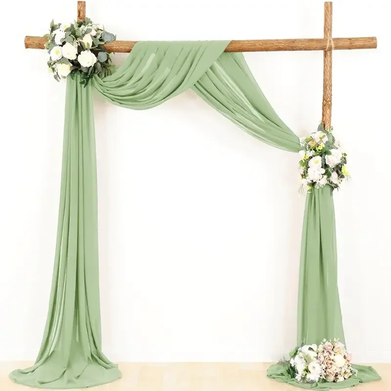 Chiffon Fabric Curtains Sage Green Wedding Arch Chiffon Sheer Drapes for Baby Shower Birthday Party Backdrop Curtains Christmas Decoration Home Supplies