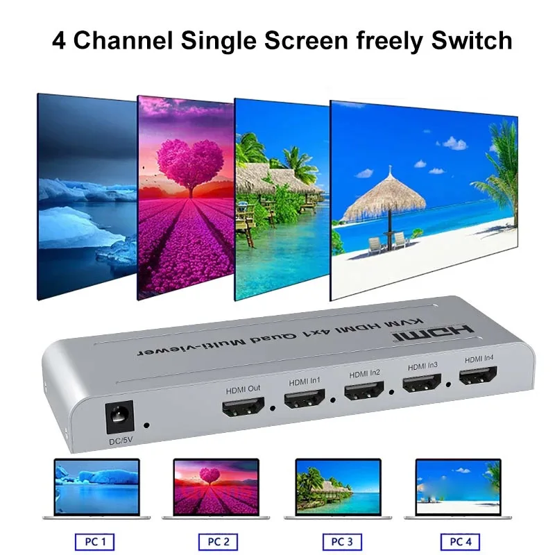 

4x1 USB KVM HDMI KVM Multi-viewer 1080P HDMI Quad Screen Multiviewer Seamless Switcher 4 in 1 out Support USB Keyboard Mouse