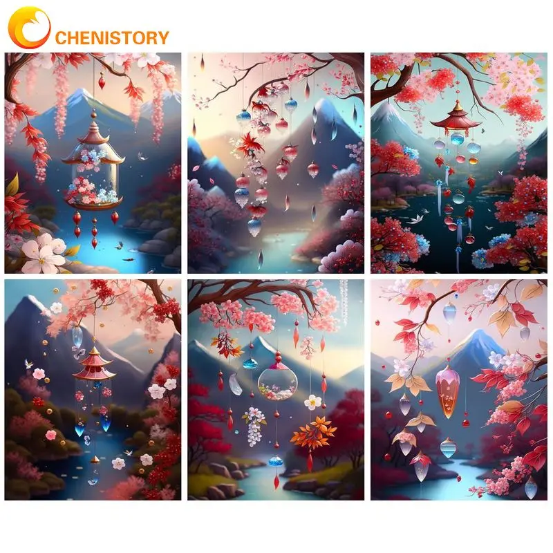 

CHENISTORY Acrylic Painting By Numbers Handicrafts Wind Chime Mountain Landscape Picture Coloring Wall Decors Diy Gift Artwork