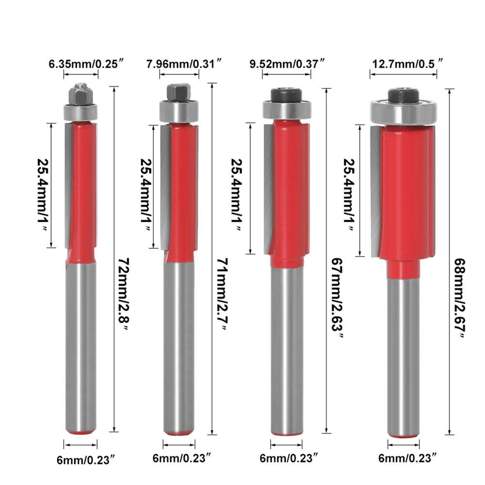 4Pcs Flush Trim Router Bit Milling Cutter Planing Tool for Table Router Softwood MAZI888