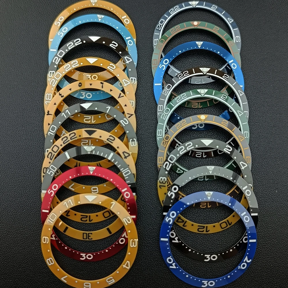 Elegant Blue Luminous Bezel GMT and Diving Watch Insert, Sloping 38mm x 30.6mm Ceramic/Aluminum