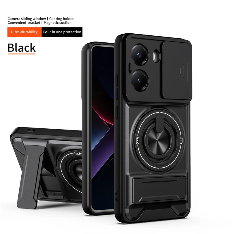 Magnetic Ring Stand Holder Phone Case with Shockproof Slide Lens Protector Cover