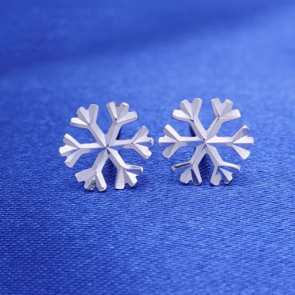 

PT950 Real Pure Platinum 950 Stud Earrings Men Women Lucky Gift Lucky Snowflake Earrings 1.5g