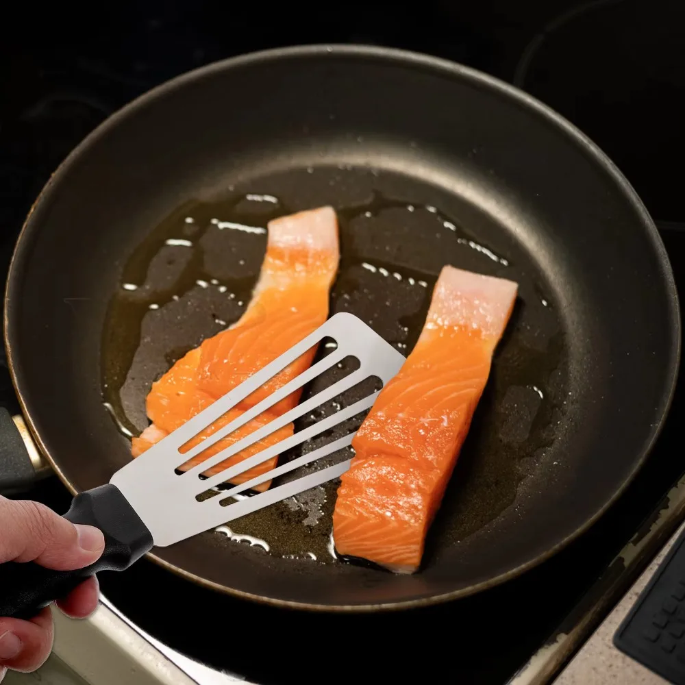 Stainless Steel Fish Frying Spatula Rust Proof Non Stick Frying Turner Household Slanted Edge Design Fried Egg Turner Pancake