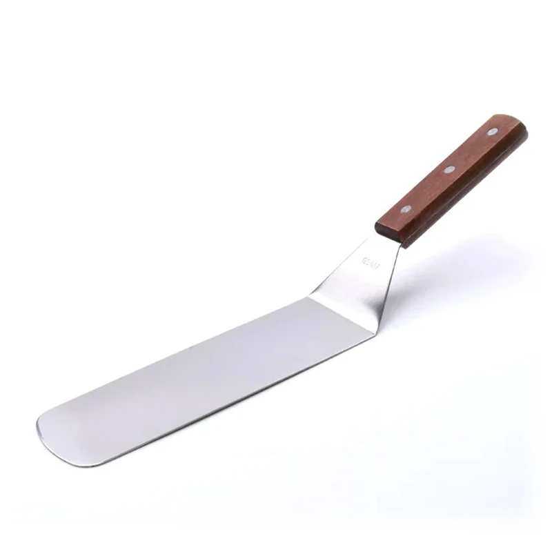 Cooking Spatula Steak Spatula Kitchen Spatula Wooden Handle Grill Turner Stainless Steel Metal Scrape For Pancake Teppanyaki Griddle