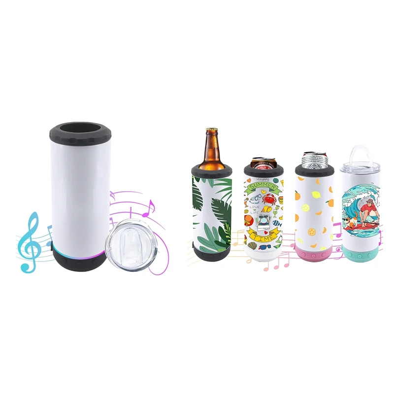 16 Oz Sublimated Blank Bluetooth Speaker Stainless Steel Insulated 4-In-1 Can Refrigerated Beer Holder Easy Install Easy To Use