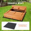 Wooden Sandbox, 52.4 x 47.2 x 16.9 in Sand Box, Sand Pit with Foldable Bench Seats and Bottom Liner, Natural Wood Kids Sandbox 6