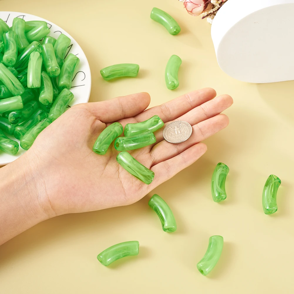 about 155pcs/500g Acrylic Curved Tube Beads Imitation Gemstone Mix Color for Bracelet Jewelry Making Craft Supplies 34.5x13x11mm