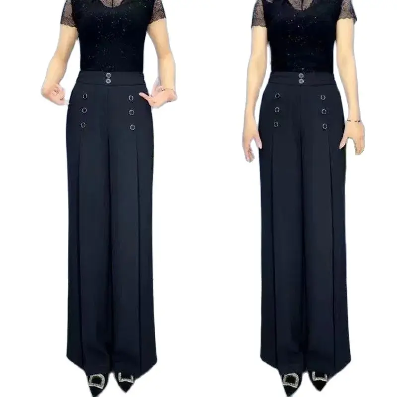 

Spring Summer Trousers Women 2023 New Fashion Loose Slacks Double-Breasted Wide-Leg Pants High Waistpure Colour Trousers Female