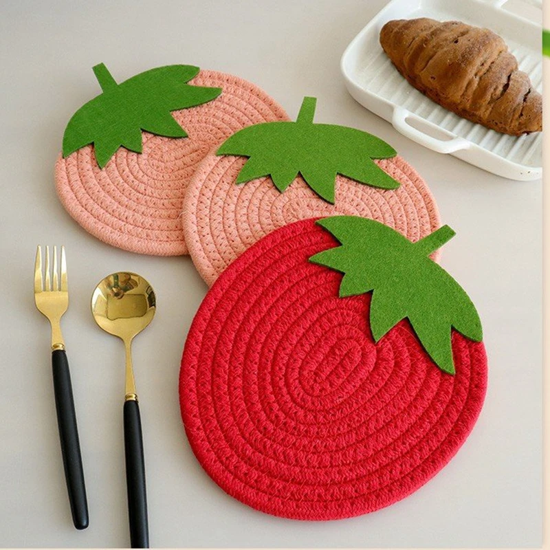 

Strawberry Watermelon Cotton Weaving Dining Placemat Dinner Fruits Baking Coffee Cup Pads Mats Insulation Placemat 18/30cm