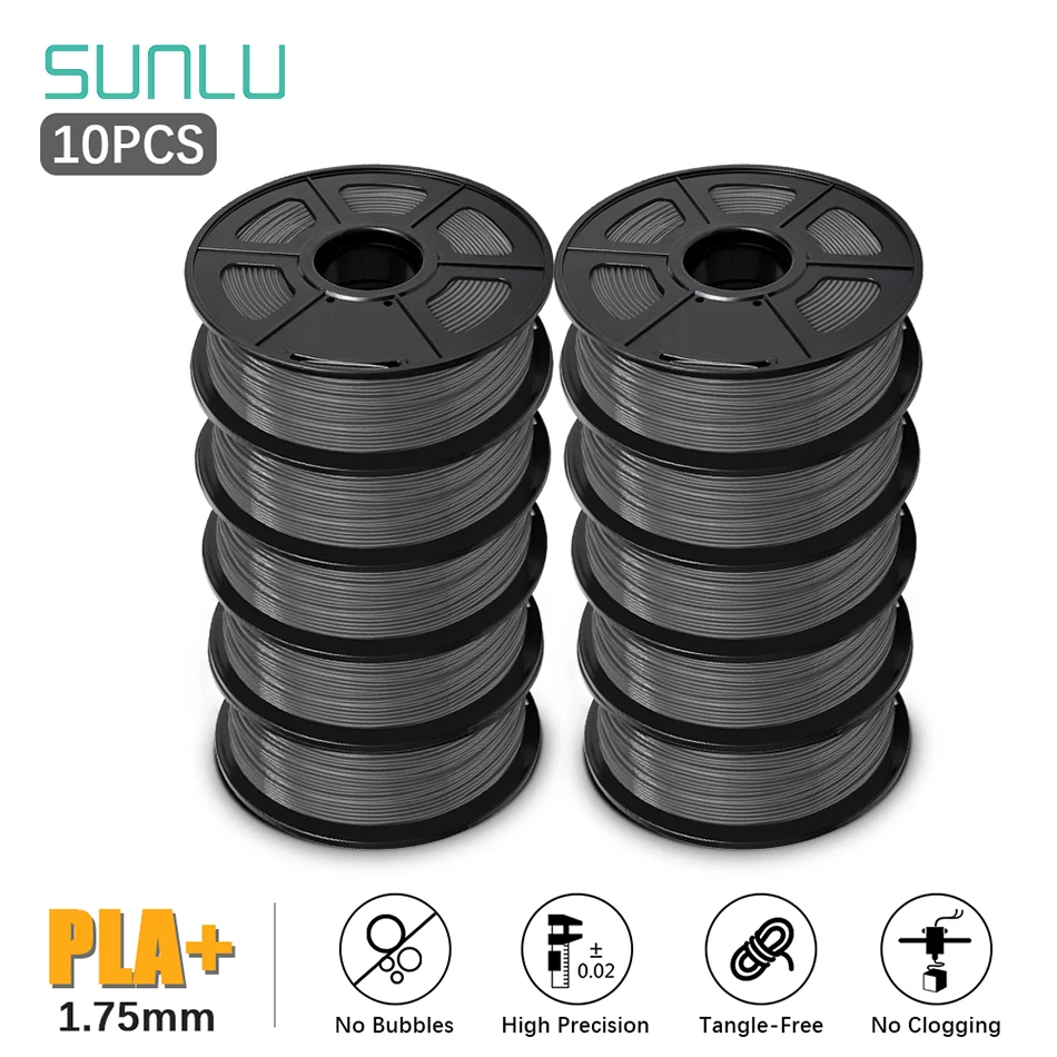 SUNLU PLA Filament 1KG PLAplus 10Rolls 1.75MM Neated Refill No Knots Non-Toxic Bright Color No Bubble Odorless Biodegradable